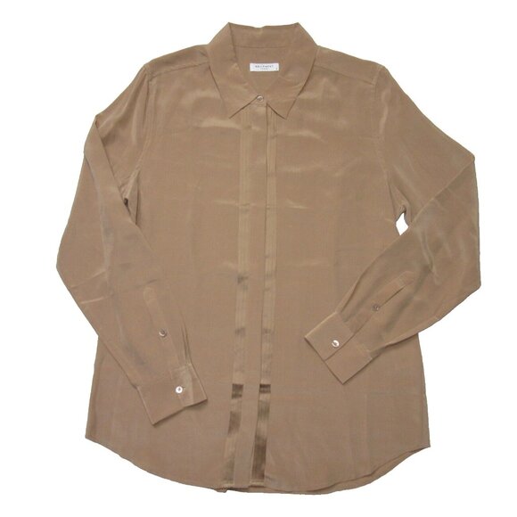 NWT Equipment Earl in Camel Silk Pleating Button Down Shirt L $258 - Picture 2 of 5
